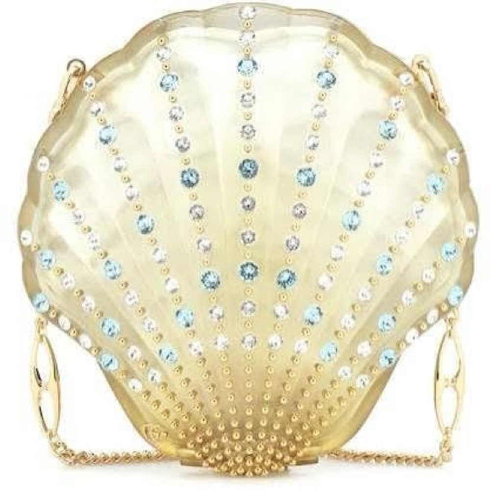 GUCCI Gold Shell Clutch with Blue Accents